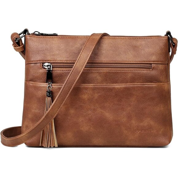 🆕Women Mocha Brown Leather Crossbody Bag Tassel Medium Purse Shoulder Handbag - Picture 7 of 9